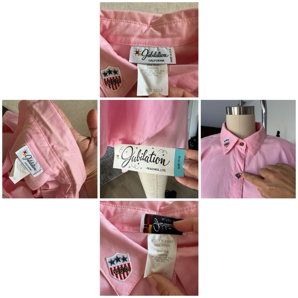 NWT’s Vintage 80’s Bubblegum Pink Button-Up Shirt with Patches - Picture 16 of 16